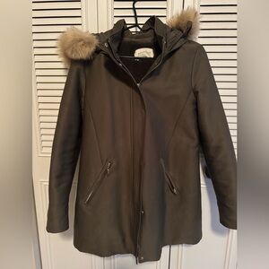 Promod Women's Dark Brown Ski Jacket with Faux Fur Trim